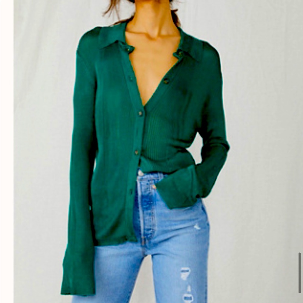 NWT FREE PEOPLE  H20 Polo Cardi GREEN CARDIGAN